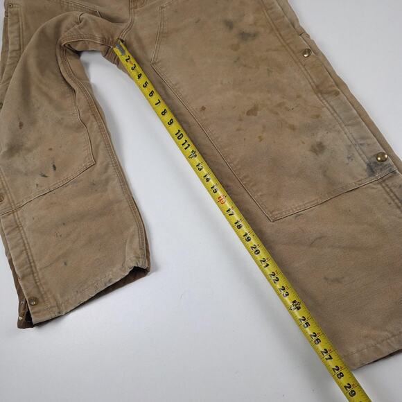 Carhartt Bib Overalls Mens 40x32 Brown Duck Insulated Double Knee Workwear - Picture 5 of 14